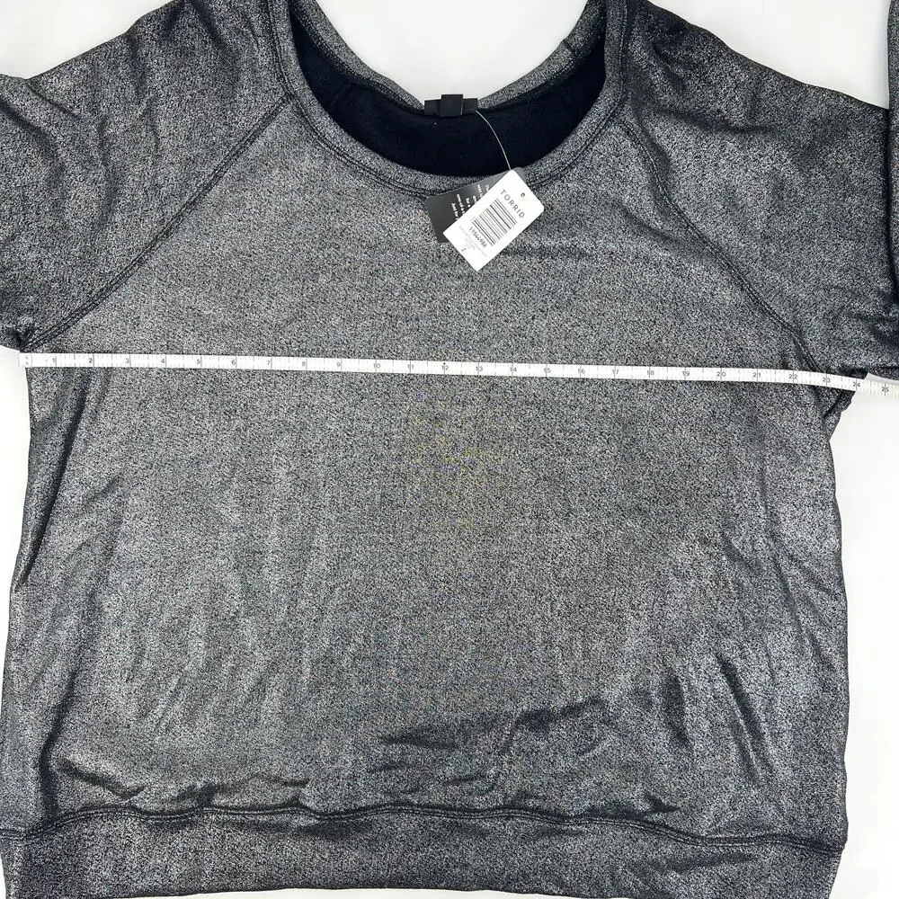 Torrid Womens Plus Size 2 Metallic Black/Gray Liquid Silver Sweatshirt NWT